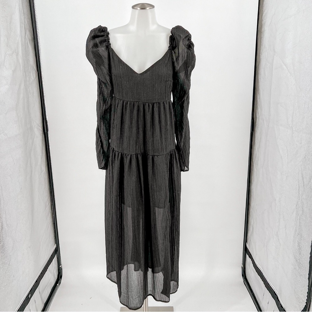 ASTR by Label Black Maxi Prarie dress long puff sleeve